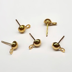 50pcs Half Ball Gold Plate Earring Post Stud Earring with Loop Findings Bulk