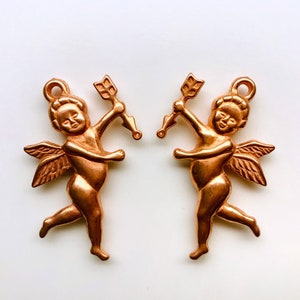 4pcs LARGE Vintage Copper & Silver Angel Cupid Charm Cherub Brass Stamping Winged