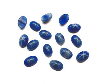 30pcs 6x4 Vintage Glass Blue Star Sapphire Cabochons Oval Domed Flatback West German Glass