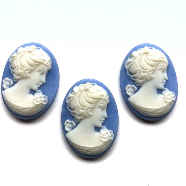 4pcs 22X30mm Light Blue Vintage Loose Cameos lot jewelry resin plastic acrylic nos Lady Woman Cameos