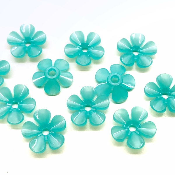 16pc Vintage Teal Blue Lucite Flower Beads