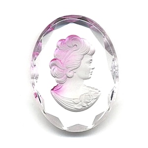 Large Vintage Oval Glass Pink Woman Intaglio Loose Cameo