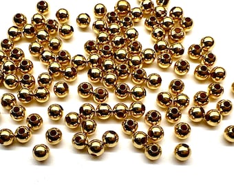 200pcs 4mm Small Gold Round Beads Brass