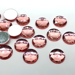 25pcs 15mm Vintage Round Pink Faceted Cabochons Flat Back Acrylic Jewels Rhinestones Gems