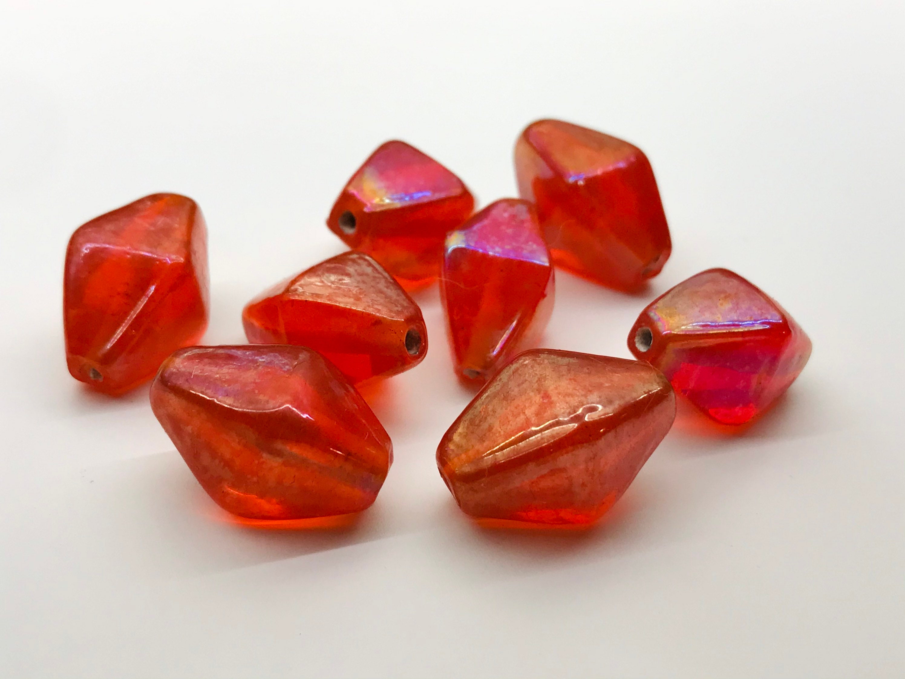 Vintage Large Iridescent Orange Glass Beads Large Bicone Glass Etsy