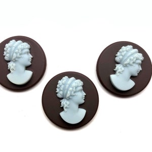 4pcs 30mm Light Blue Brown Vintage Loose Round Cameos lot jewelry resin plastic acrylic nos Lady Woman Cameos