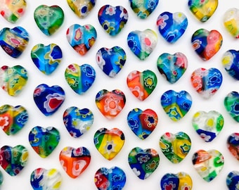 10mm Colorful HEART Glass Millefiori Beads Glass Murano Lampwork Beads Glass Heart