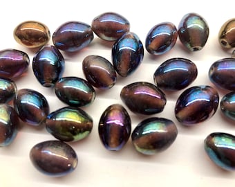 30pcs Large Vintage Purple Iridescent AB Glass Beads Lampwork Metallic Oval Glass Beads
