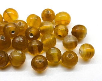 20pcs 10mm Yellow Brown Swirl Glass Beads Round Beads Lampwork Glass Beads