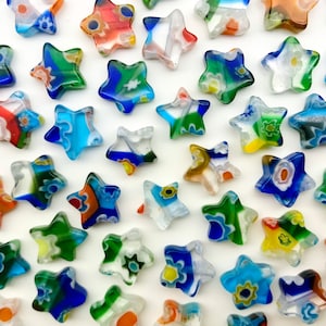 STAR Beads Glass Millefiori Beads Glass Murano Lampwork Beads  12mm NOS