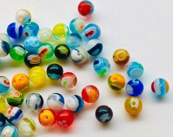100pcs - 4mm Round Glass Millefiori Beads Glass Murano Lampwork Beads NOS