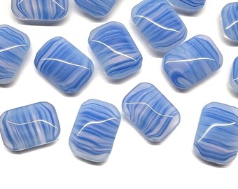 7pcs 19mm Vintage Blue Striped Glass Flat Rounded Square Cabochons Rhinestones