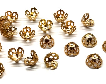 20 Small 8mm Vintage Gold Filigree Bead Caps New Old Stock