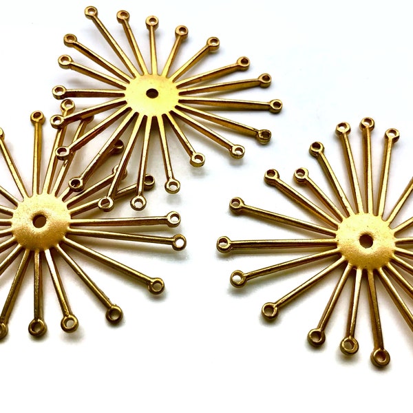 55mm Large Vintage Mid Century Starburst Gold Metal Brooch Pin Findings