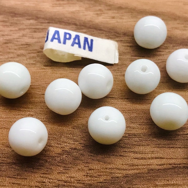 20pcs 8mm Vintage Opaque White Glass Round Beads Milk Glass