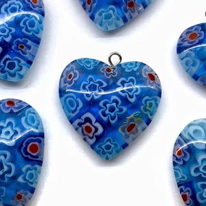 25mm Vintage Blue HEART Glass Millefiori Pendant Murano Glass Pendant Lampwork