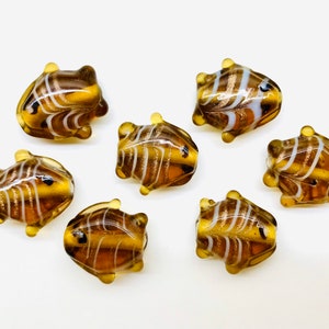 6pcs Vintage Brown Glass Fish Lampwork Beads