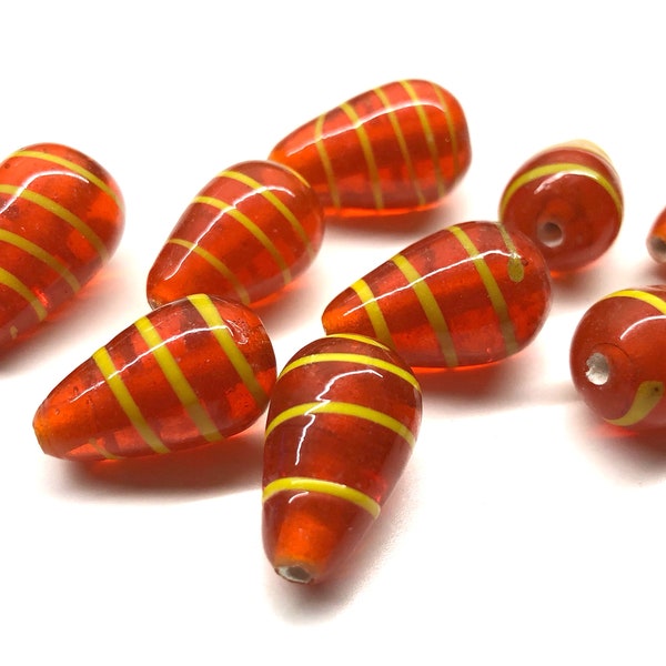 8pcs 20mm Beautiful Vintage Orange & Yellow Glass Lampwork Swirl Teardrop Candy Cane Beads