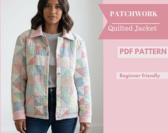 Patchwork Jacket Sewing Pattern – Quilted Floral Coat PDF, Easy Beginner Pattern