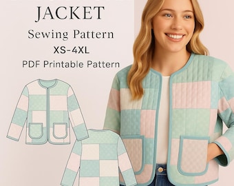 Patchwork Jacket Sewing Pattern – Quilted Floral Coat PDF, Easy Beginner Pattern