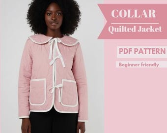Collar Quilted Jacket Sewing Pattern – Quilted Coat PDF, Easy Beginner Pattern