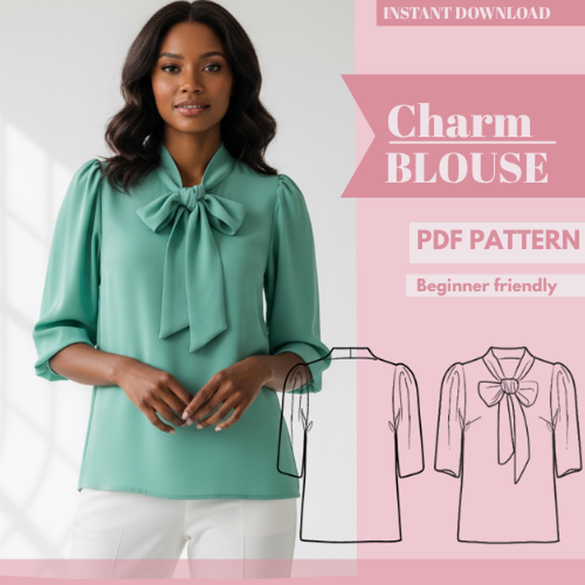Chemise Tunique Femme Farfalla Rose Et Bleu à Carreaux - Col Lavallière - Taille Unique Neuve Avec étiquettes