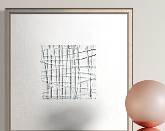 Original texturerad vitgrå abstrakt akrylmålning | Minimalistisk 10 x 10 på spänd duk | Modern samtida galleriväggkonst