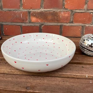 Hand-painted porcelain plate with hearts: creamy white, unique piece, lovingly handcrafted, pasta plate, high rim, bowl, dishwasher safe image 2