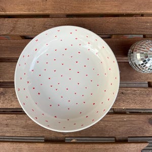Hand-painted porcelain plate with hearts: creamy white, unique piece, lovingly handcrafted, pasta plate, high rim, bowl, dishwasher safe image 3