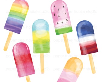 Watercolor Popsicle Clip Art. Watercolor Clip Art. Watercolor Popsicle Illustrations. Birthday Party Clipart. Popsicle SVG. ID 299