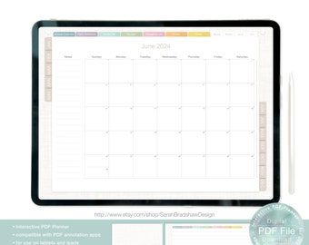 2024 Digital Planner, Interactive Digital PDF Planner for use on iPad Tablet or Computers