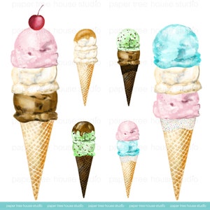 Ice Cream Clip Art. Watercolor Clip Art. Watercolor Ice Cream Illustrations. Ice Cream Party Clipart. Ice Cream Shop. Ice Cream SVG. 301