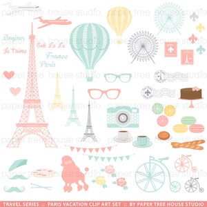 Arte de clipe de viagem. Clipart de férias. Arte de clipe de Paris. França Clip Art. Clipart da Torre Eiffel. Clipart de balão de ar quente. Clipart de ícone francês.