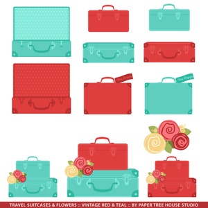 ClipArt di viaggio. Clipart di valigia. Festa di buon viaggio. Clipart di vacanza. ClipArt di vacanze estive. Clipart di viaggio vintage. File JPG e PNG.