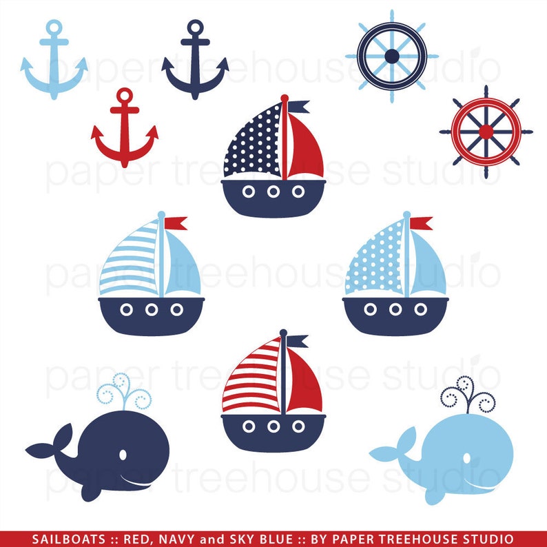 Sailboat Clip Art. Sailboat Clipart. Whale Clipart. Sailboat Scrapbook.Nautical Clipart. Anchor Clipart. Red Sailboat PNG. Ocean Clip Art. image 1