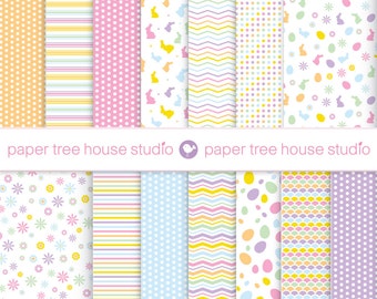 Easter Digital Papers. Easter Digital Scrapbook Paper. Bunny Print. Easter Egg Print. Flower Paper. Digital Paper. Fourteen PNG File. ID1086