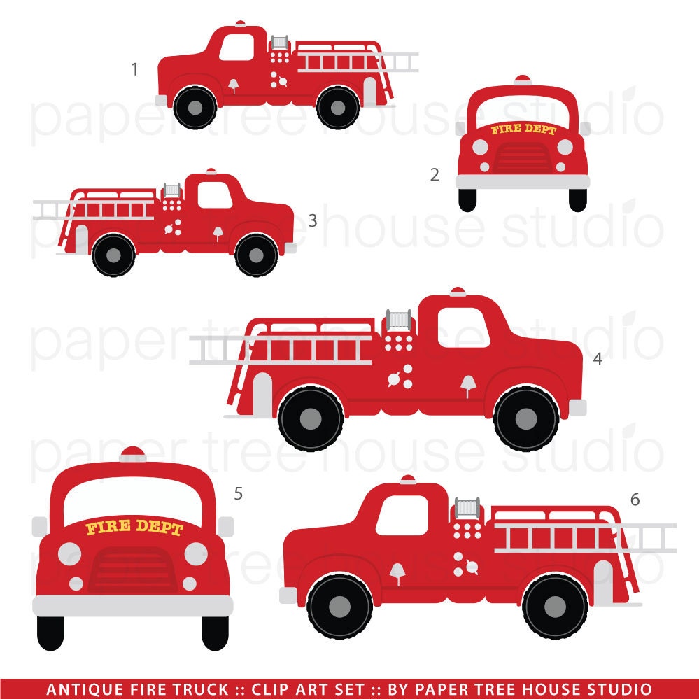 Fire Truck Clip Art. Fire Station Clip Art. Vintage Fire Engine Clipart