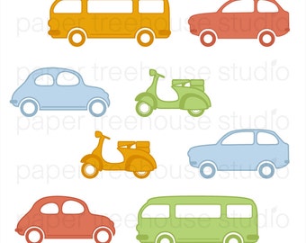 Sale - Clip Art Set - Cars, Surfer Vans and Scooters - 8  Print Ready Files - JPG and PNG Format - ID 138