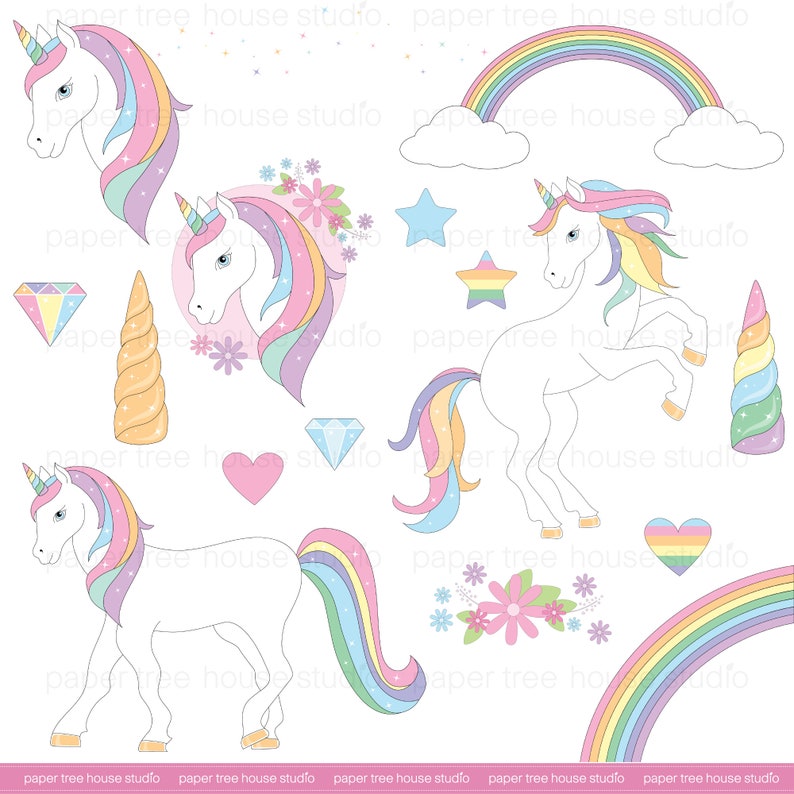 Rainbow Unicorn Clip Art Set. Unicorn Clipart. Unicorn PDF. Rainbow Clip Art. Unicorn Birthday. Unicorn Digital Download. Unicorn PNG. ID278 image 1