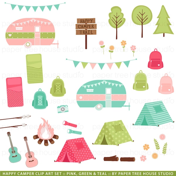 Camping Clip Art. Camper Clipart. Glamping Clip Art. Sleepover Clip Art. Vacation Clip Art. Camp Fire Clip Art. Camping Digital Download.