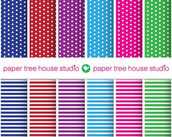 Multicolor Digital Paper Set. Polka Dot Paper Pack. Stripe Paper Pack. Digital Paper Pack. Polka Dot Background. Stripe Background.