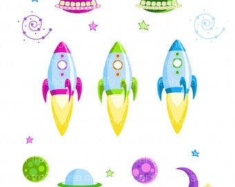 Rocketship Clip Art. Outer Space Clip Art. Outer Space Clipart. Rocket Digital Download. Spacecraft Download. Astronaut Clipart. Alien UFO.