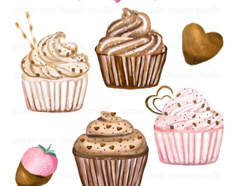 Watercolor Cupcake Clip Art. Valentine's Day Clip Art. Cupcake Clip Art. Valentine Clipart. Valentine Digital Download. Cupcake PNG