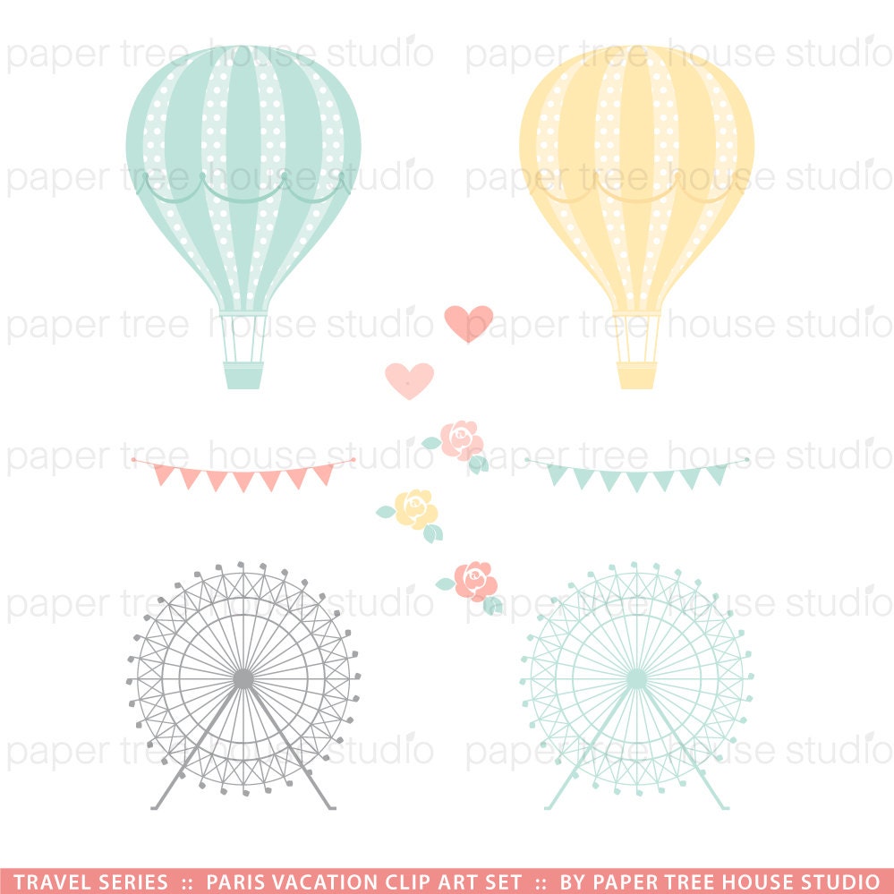 Travel Clip Art. Vacation Clipart. Paris Clip Art. France Clip Art. Eiffel  Tower Clipart. Hot Air Balloon Clipart. French Icon Clipart. - Etsy Israel, image size:999x999