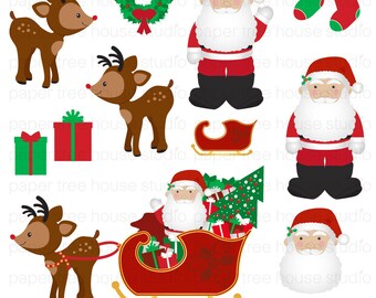 Christmas Clip Art. Santa Claus Clip Art. Reindeer Clip Art. Christmas Clipart. Santa Download. Digital Download. Reindeer PNG. JPG. PNG.