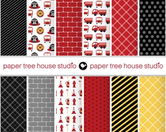 Fire Station Digital Papers. Fire Fighter Clipart. Fire Truck Digital Paper. Fire Rescue Hero. Fire Fighter Scrapbook Paper. 12 PNG Files.