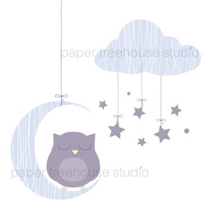 Eule Clip Art. Schlafende Eule zum Ausdrucken. Mond ClipArt. Stern Clipart. Eule Kinderzimmer Dekor. Eule Digital Art. Eule und Mond druckbare Kunst. Eule PNG.