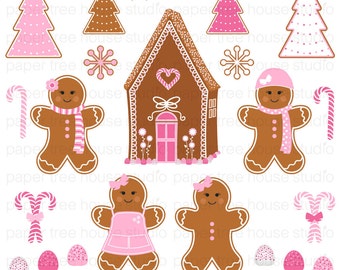 Clipart de pain d’épice. Pain d’épice rose ClipArt. Clipart de maison en pain d’épice. Clipart de Noël. Téléchargement numérique de pain d’épice. JPG. SVG. PNG.