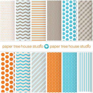 Digital Scrapbook Paper. Orange Digital Paper. Orange Polka Dot Paper. Teal Digital Paper. Teal Striped Paper. Brown Digital Paper.