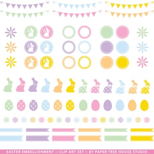 Easter Clip Art Set. Bunny Clipart. Flower Clip Art. Easter Eggs. Banner. Label. Digital File. Digital Download. JPG and PNG Format. ID229
